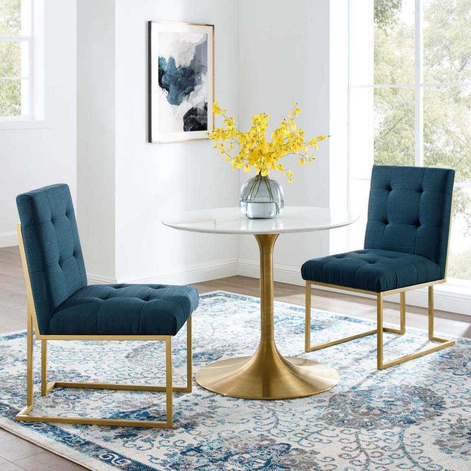 Modway Privy Gold Stainless Steel Upholstered Fabric Dining Accent Chair Set of 2 | Dining Chairs | Modishstore