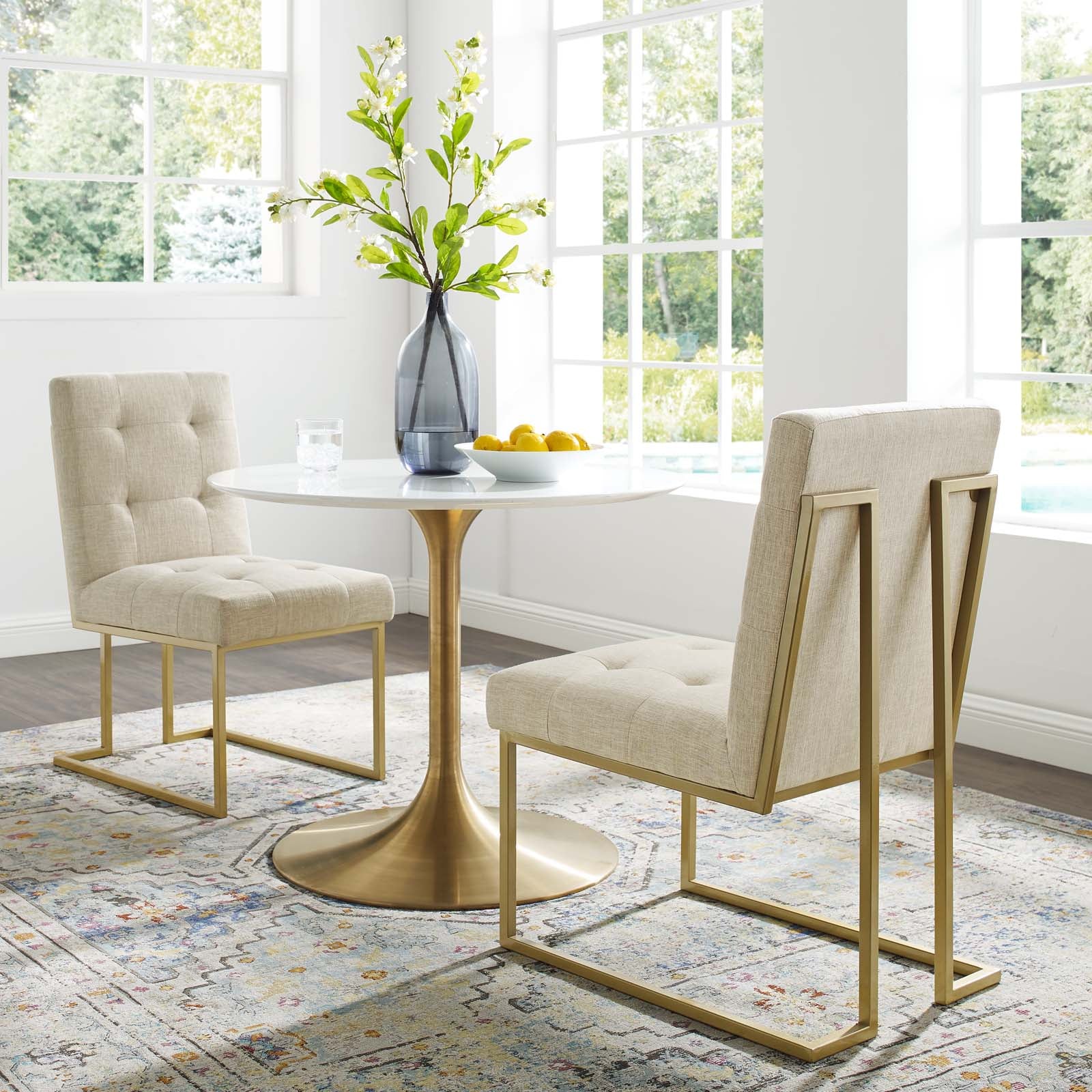 Modway Privy Gold Stainless Steel Upholstered Fabric Dining Accent Chair Set of 2 | Dining Chairs | Modishstore-7