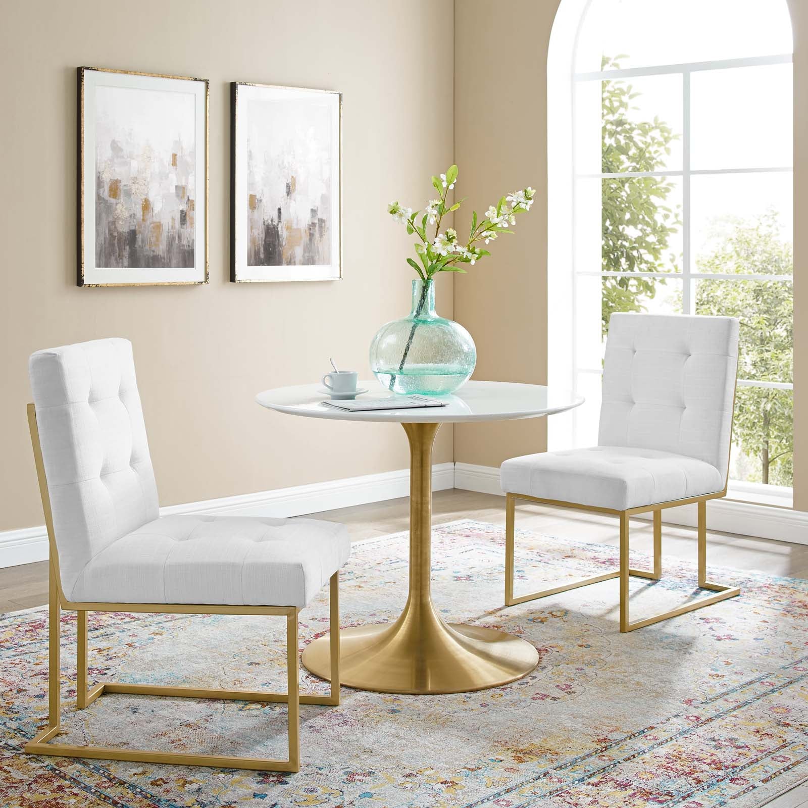 Modway Privy Gold Stainless Steel Upholstered Fabric Dining Accent Chair Set of 2 | Dining Chairs | Modishstore-11