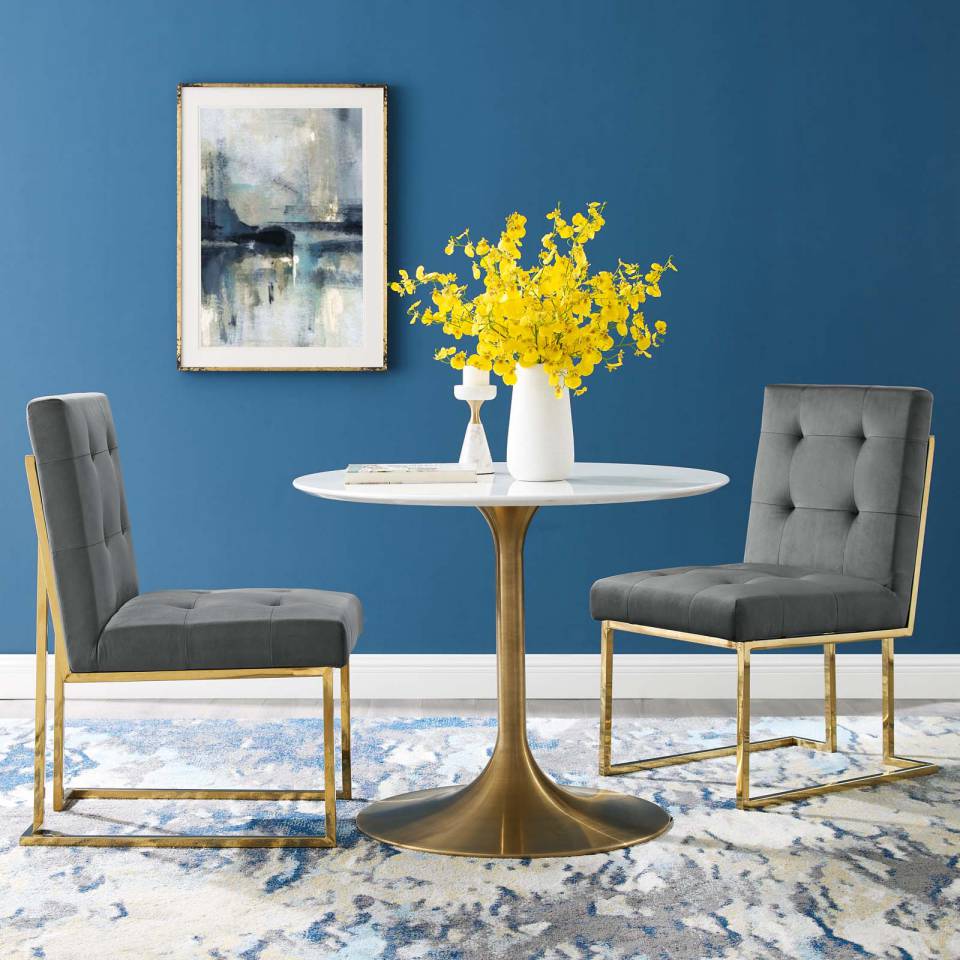 Modway Privy Gold Stainless Steel Performance Velvet Dining Chair Set of 2 | Dining Chairs | Modishstore