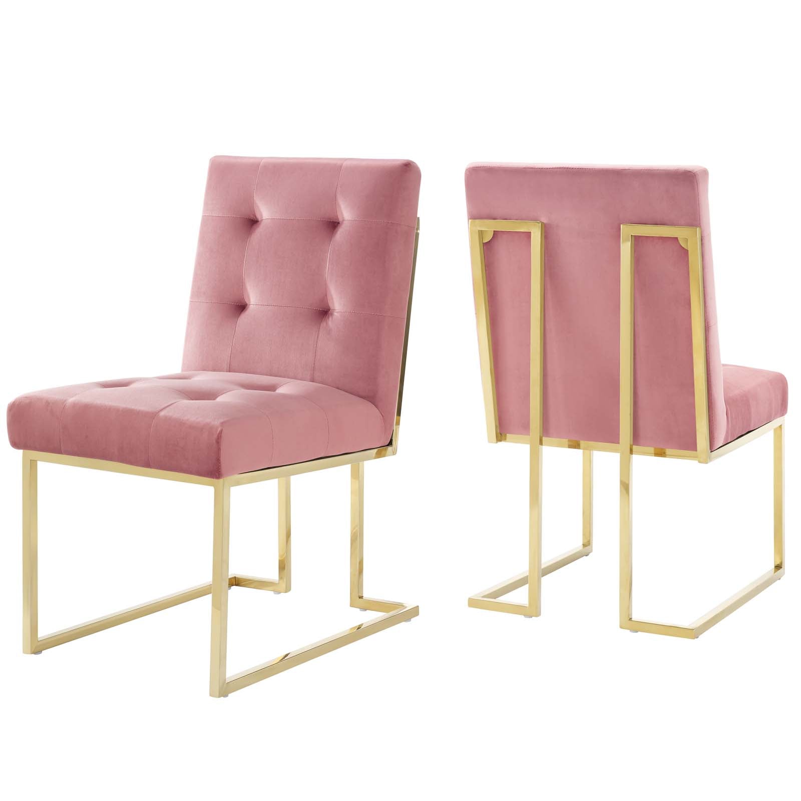 Modway Privy Gold Stainless Steel Performance Velvet Dining Chair Set of 2 | Dining Chairs | Modishstore-17
