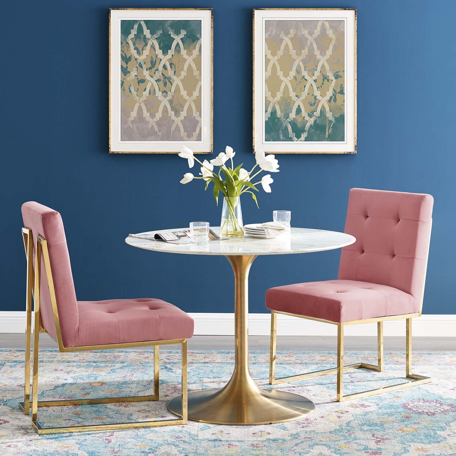Modway Privy Gold Stainless Steel Performance Velvet Dining Chair Set of 2 | Dining Chairs | Modishstore-5