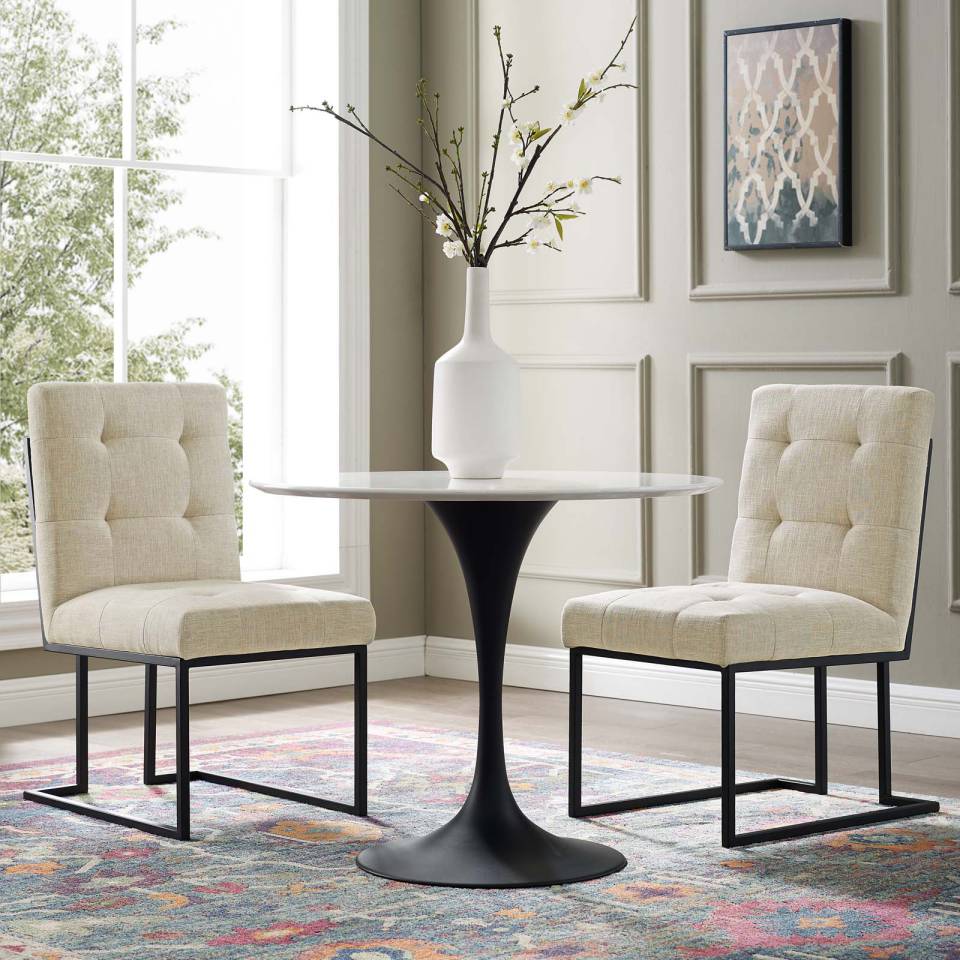 Modway Privy Black Stainless Steel Upholstered Fabric Dining Chair Set of 2 | Dining Chairs | Modishstore