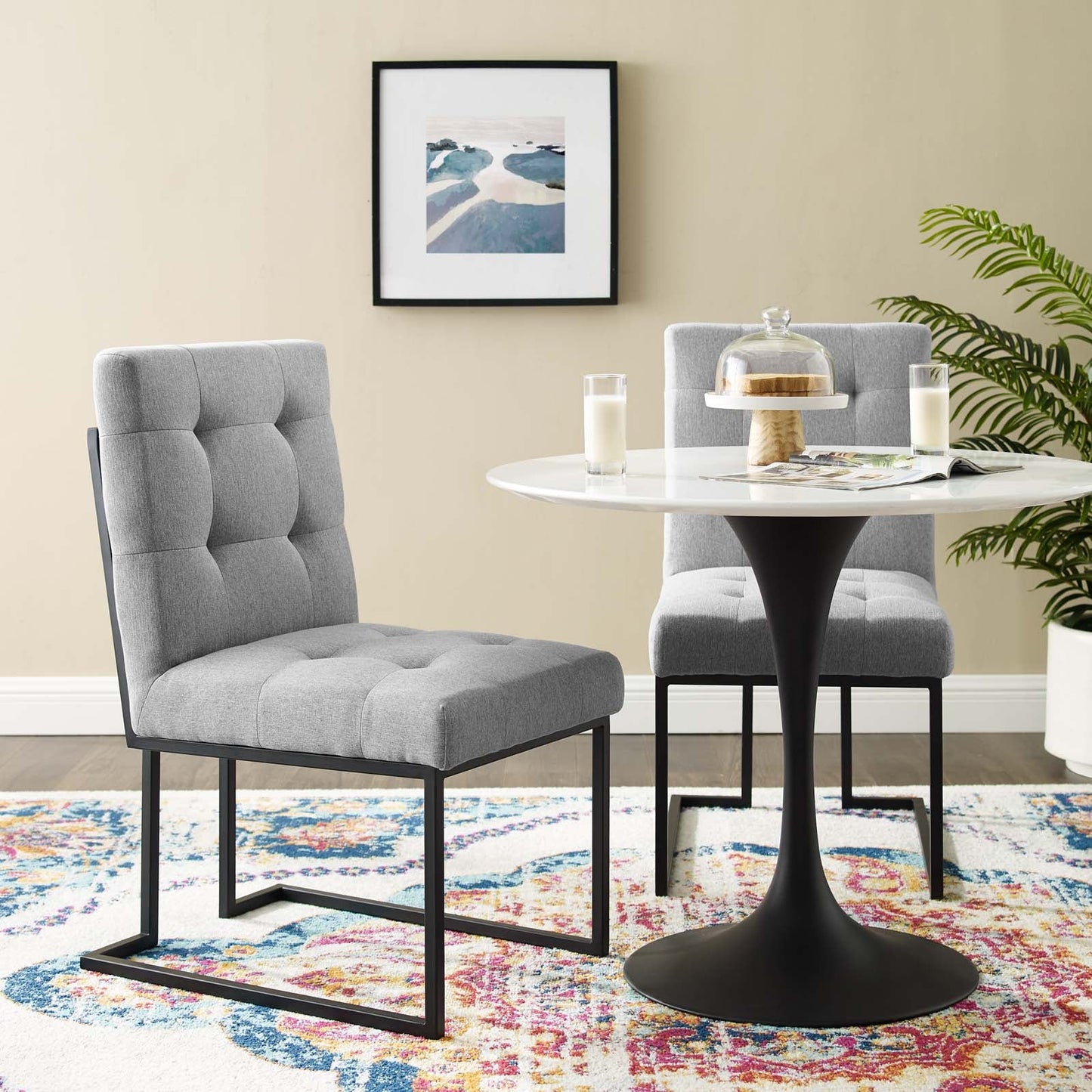 Modway Privy Black Stainless Steel Upholstered Fabric Dining Chair Set of 2 | Dining Chairs | Modishstore-7