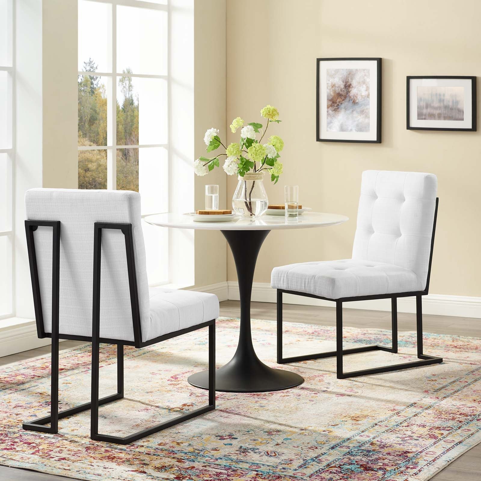 Modway Privy Black Stainless Steel Upholstered Fabric Dining Chair Set of 2 | Dining Chairs | Modishstore-11