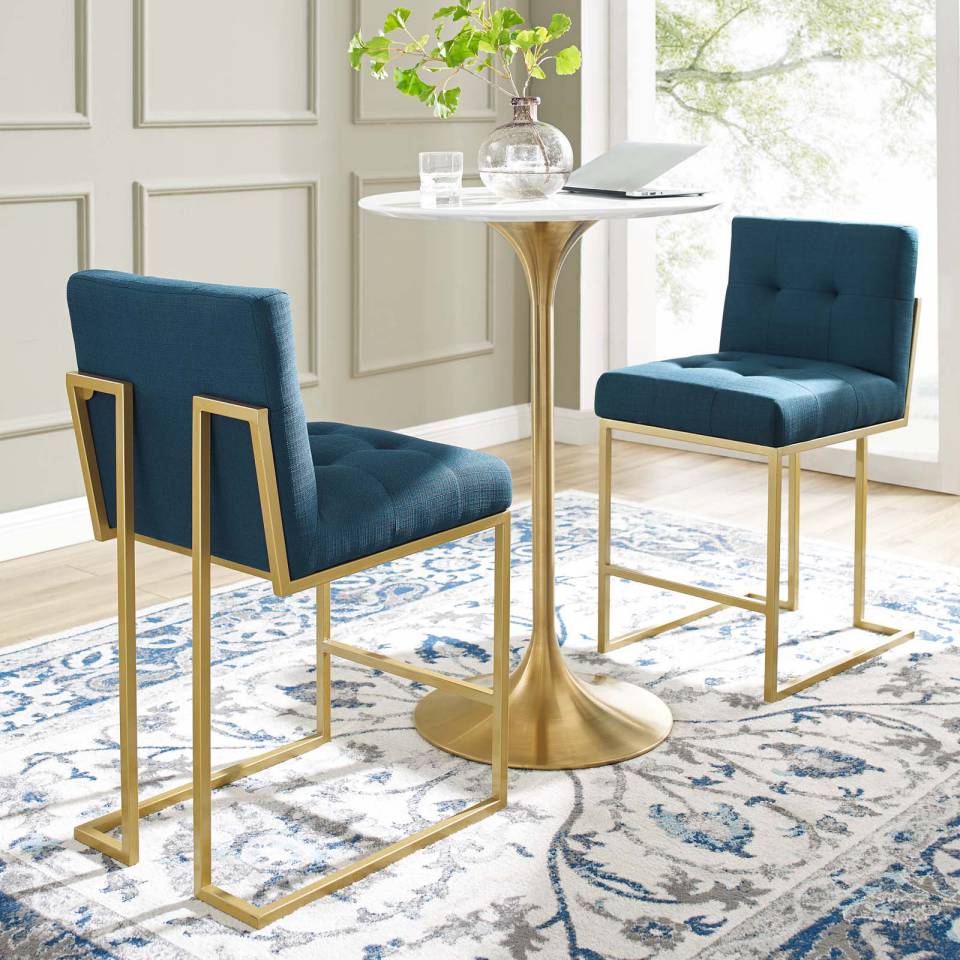 Modway Privy Gold Stainless Steel Upholstered Fabric Counter Stool Set of 2 | Counter Stools | Modishstore