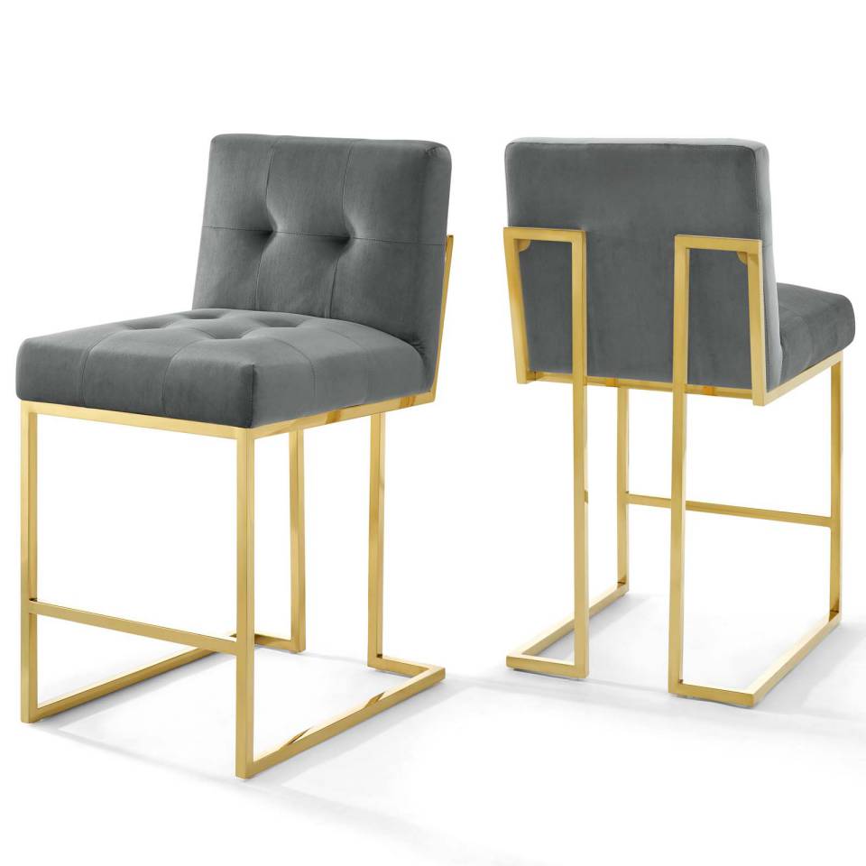 Modway Privy Gold Stainless Steel Performance Velvet Counter Stool Set of 2 | Counter Stools | Modishstore-2