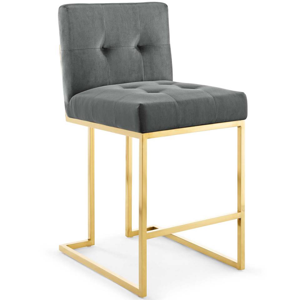 Modway Privy Gold Stainless Steel Performance Velvet Counter Stool Set of 2 | Counter Stools | Modishstore-3