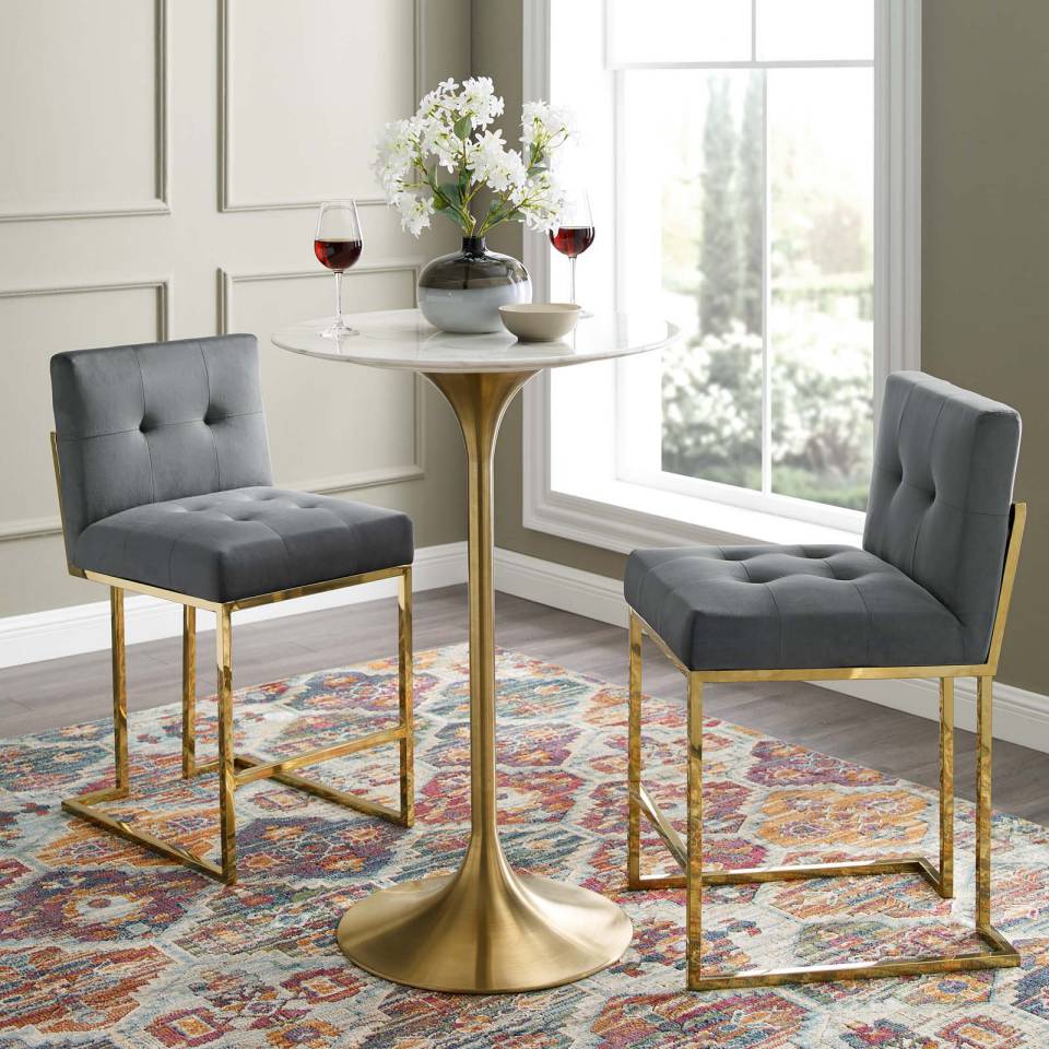 Modway Privy Gold Stainless Steel Performance Velvet Counter Stool Set of 2 | Counter Stools | Modishstore