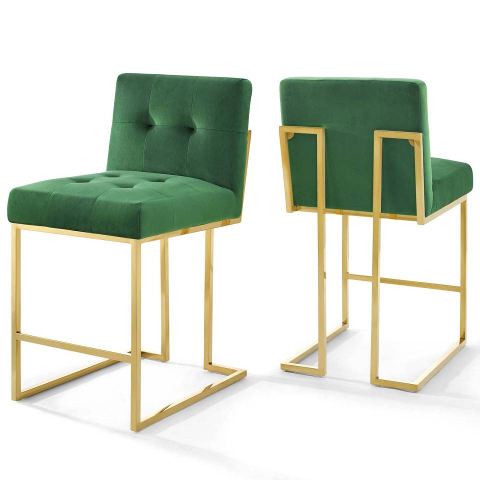 Modway Privy Gold Stainless Steel Performance Velvet Counter Stool Set of 2 | Counter Stools | Modishstore-6