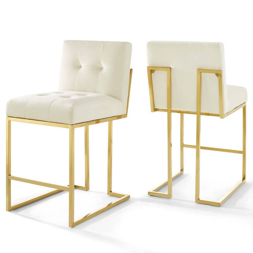 Modway Privy Gold Stainless Steel Performance Velvet Counter Stool Set of 2 | Counter Stools | Modishstore-7