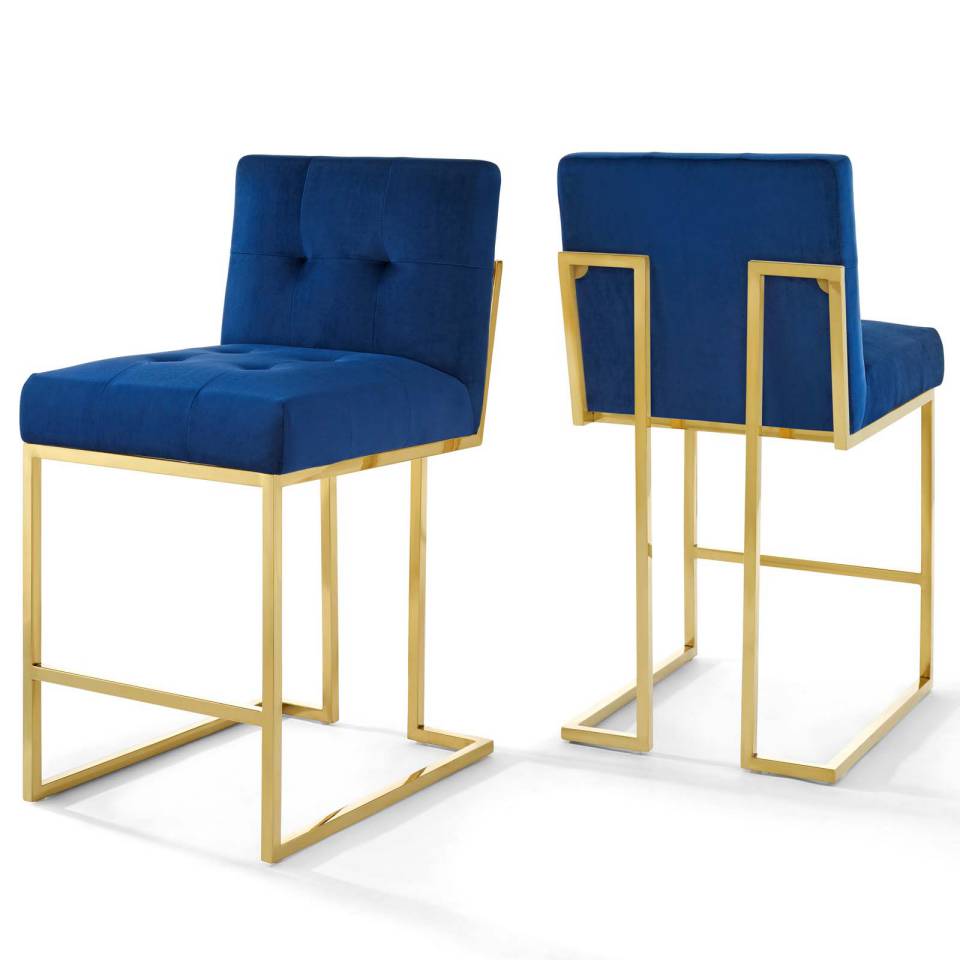 Modway Privy Gold Stainless Steel Performance Velvet Counter Stool Set of 2 | Counter Stools | Modishstore-8