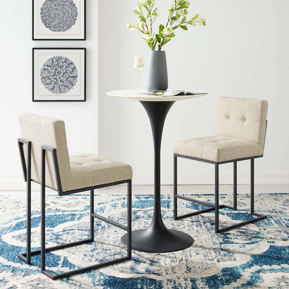 Modway Privy Black Stainless Steel Upholstered Fabric Counter Stool Set of 2 | Counter Stools | Modishstore