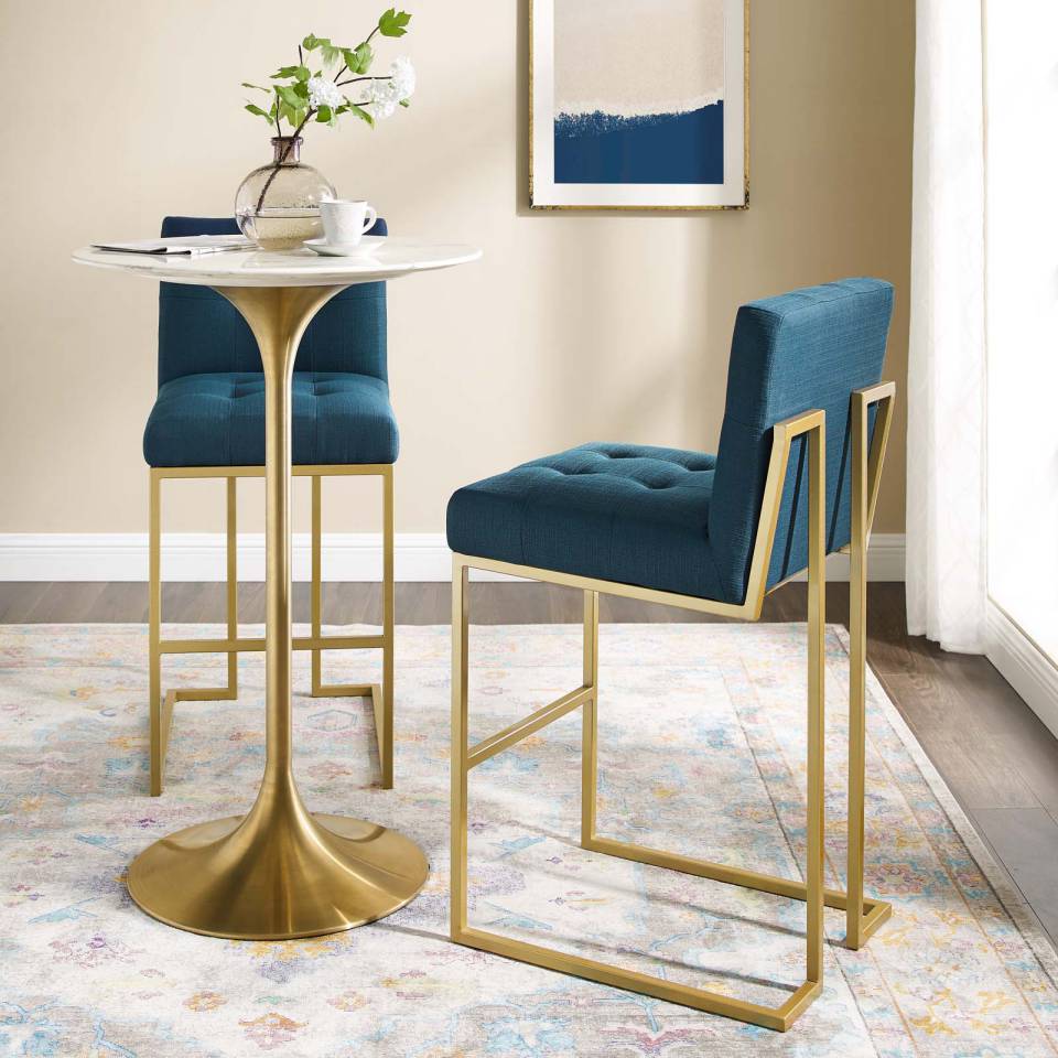 Modway Privy Gold Stainless Steel Performance Velvet Bar Stool Set of 2 | Bar Stools | Modishstore
