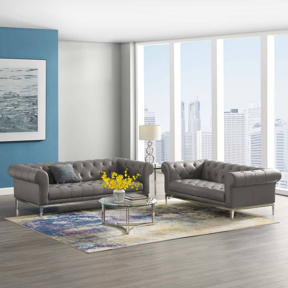 Modway Idyll Tufted Upholstered Leather Sofa and Loveseat Set | Loveseats