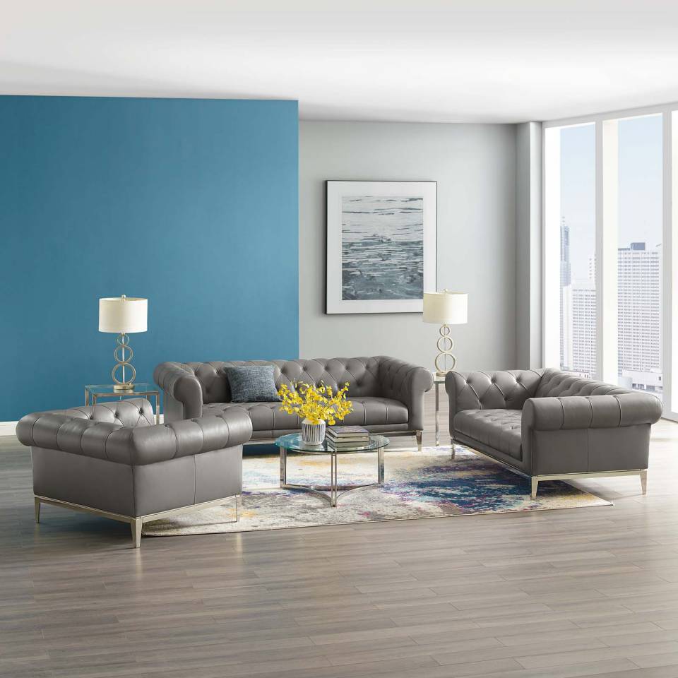 Modway Idyll 3 Piece Upholstered Leather Set | Loveseats