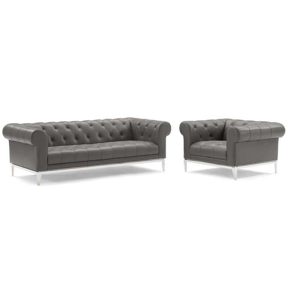Modway Idyll Tufted Upholstered Leather Sofa and Armchair Set | Sofas | 