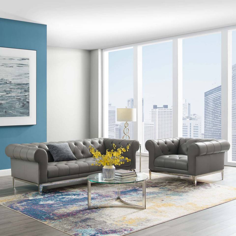 Modway Idyll Tufted Upholstered Leather Sofa and Armchair Set | Sofas