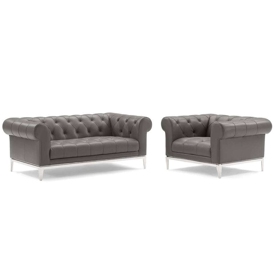 Modway Idyll Tufted Upholstered Leather Loveseat and Armchair | Loveseats | 