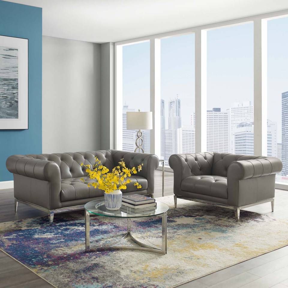 Modway Idyll Tufted Upholstered Leather Loveseat and Armchair | Loveseats