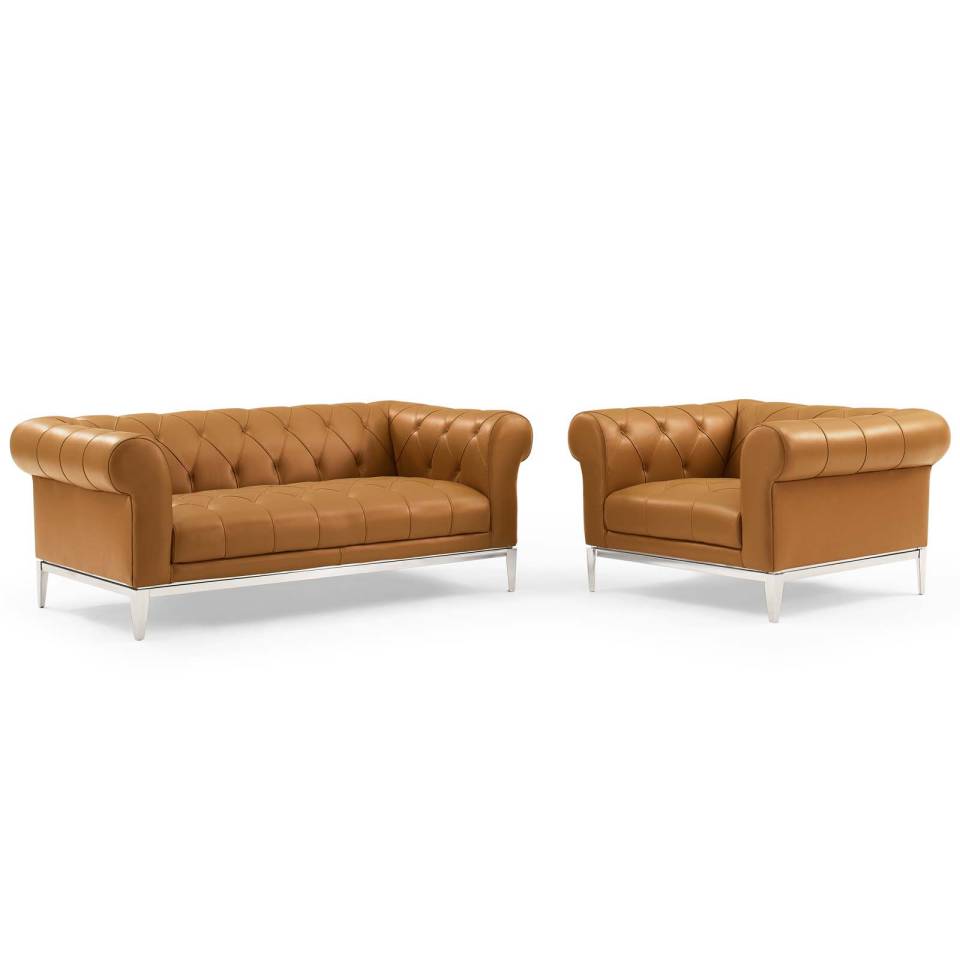 Modway Idyll Tufted Upholstered Leather Loveseat and Armchair | Loveseats | 