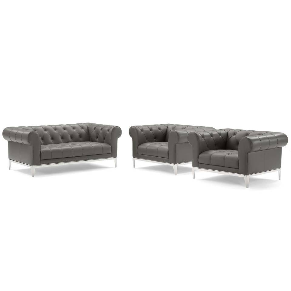 Modway Idyll Tufted Upholstered Leather 3 Piece Set | Sofas | 