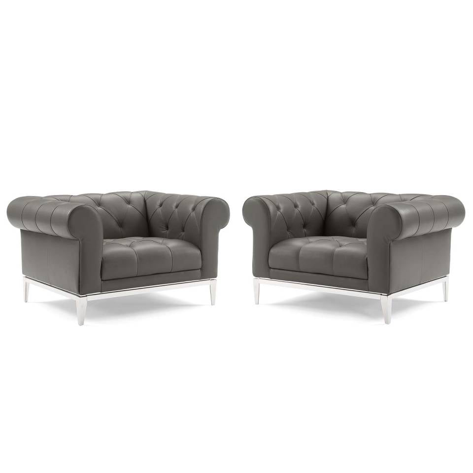Modway Idyll Tufted Upholstered Leather Armchair Set of 2 | Armchairs | 