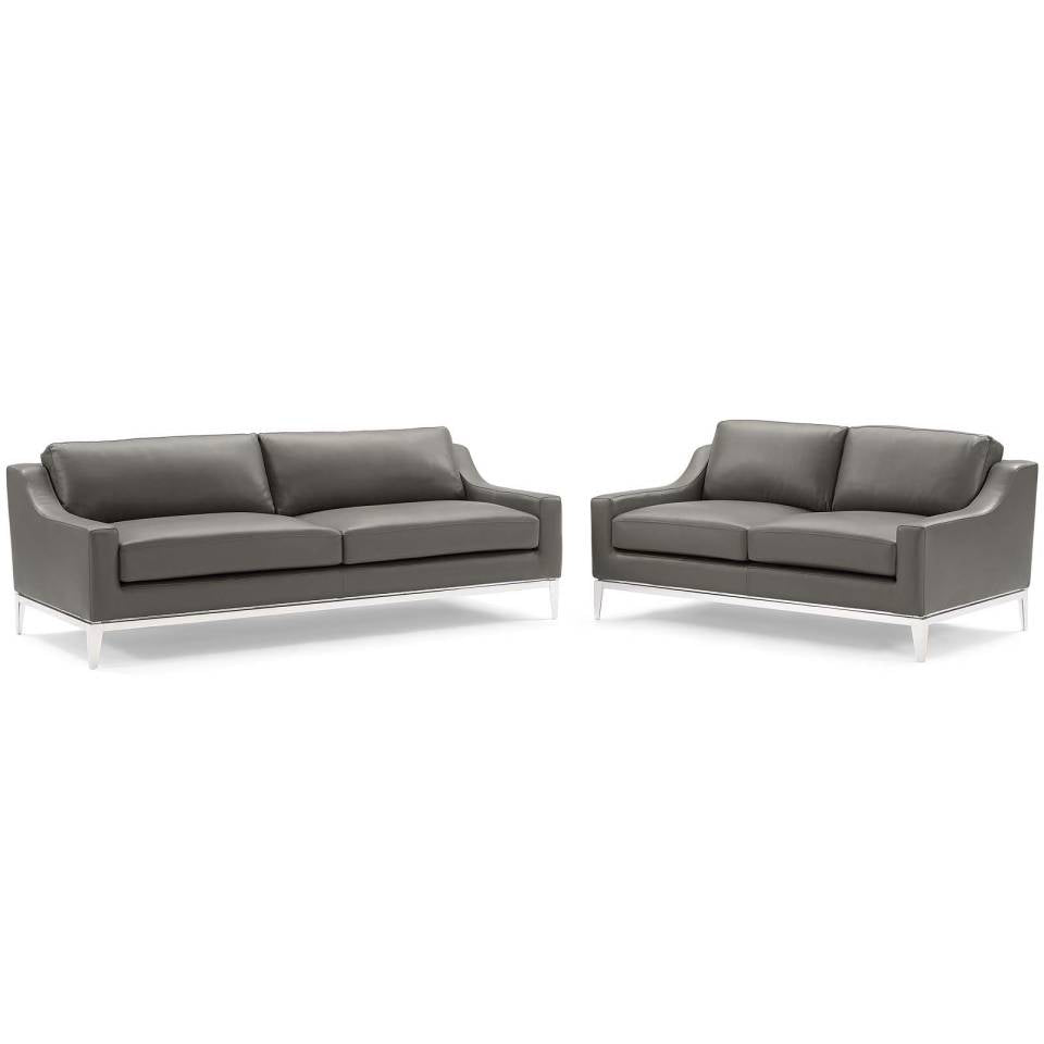 Modway Harness Stainless Steel Base Leather Sofa and Loveseat Set | Loveseats | 