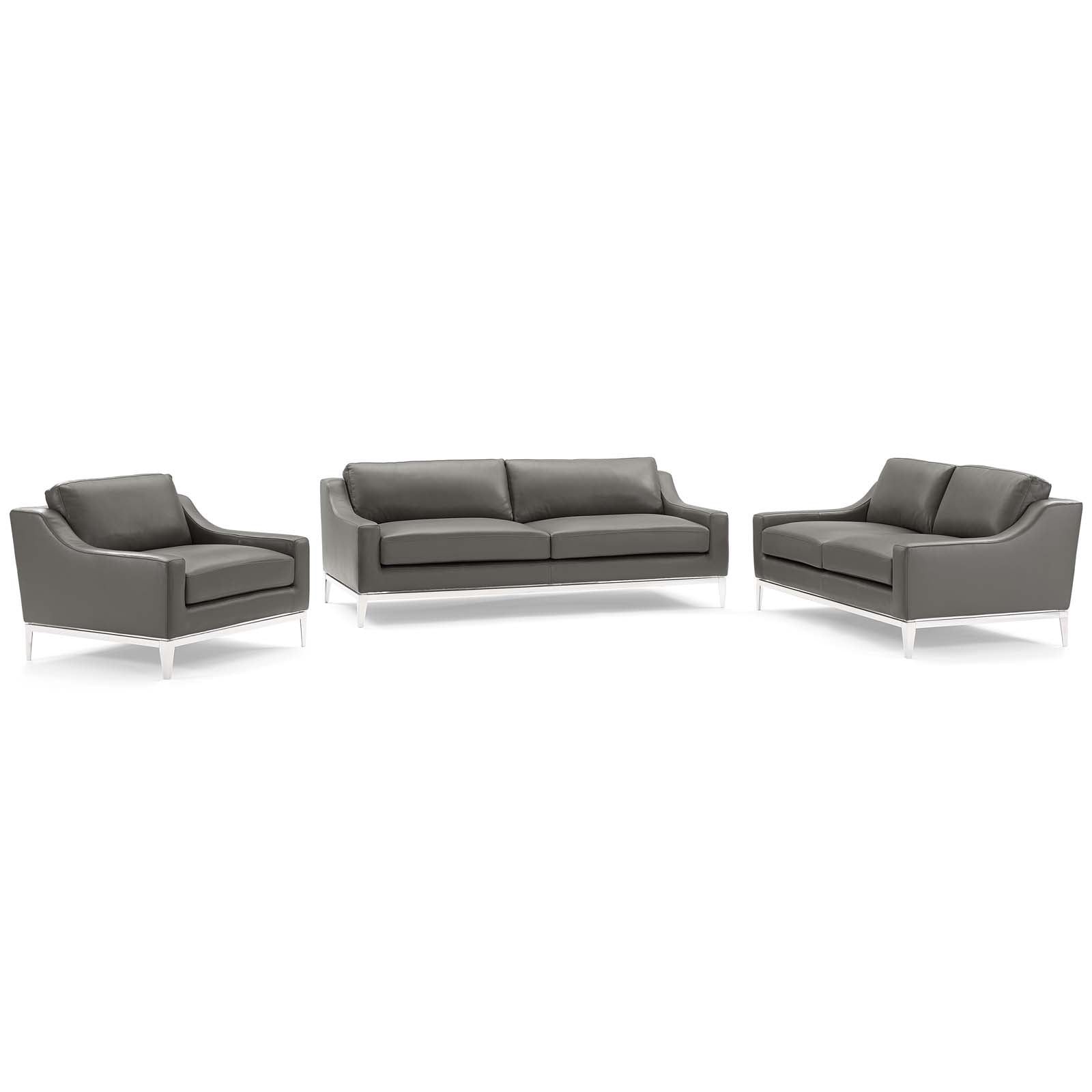 Modway Harness 3 Piece Stainless Steel Base Leather Set | Sofas | 