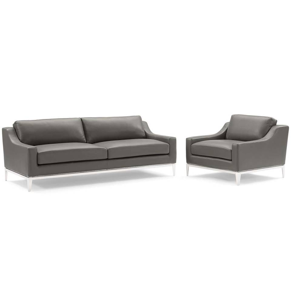 Modway Harness Stainless Steel Base Leather Sofa & Armchair Set | Sofas | 