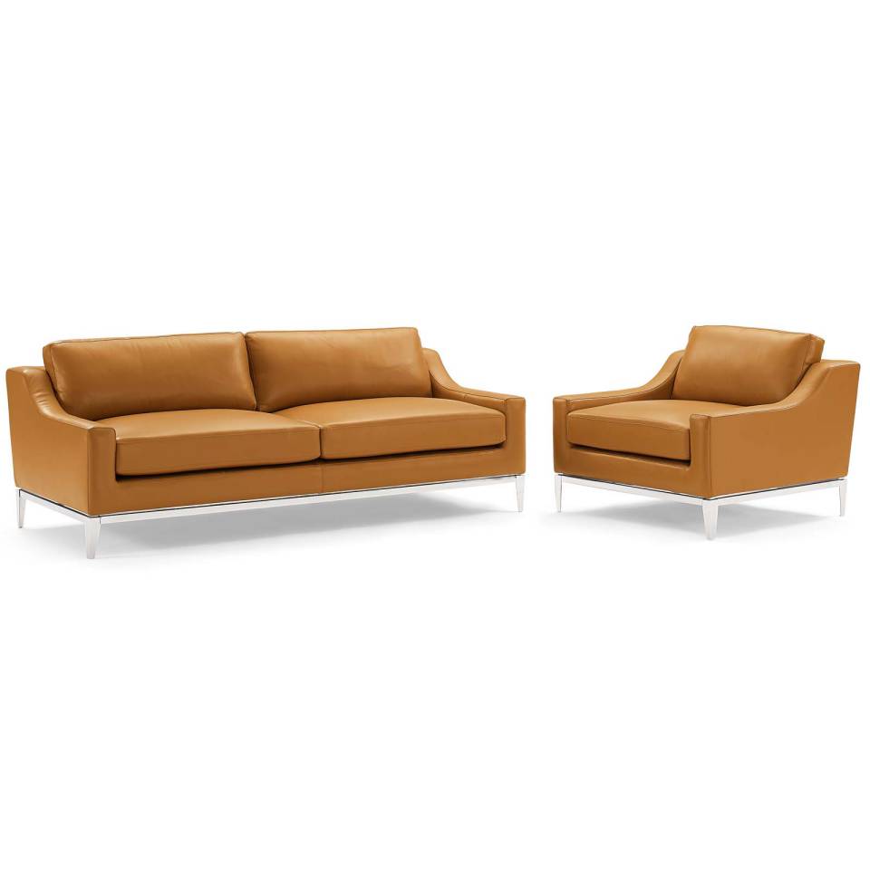 Modway Harness Stainless Steel Base Leather Sofa & Armchair Set | Sofas | 