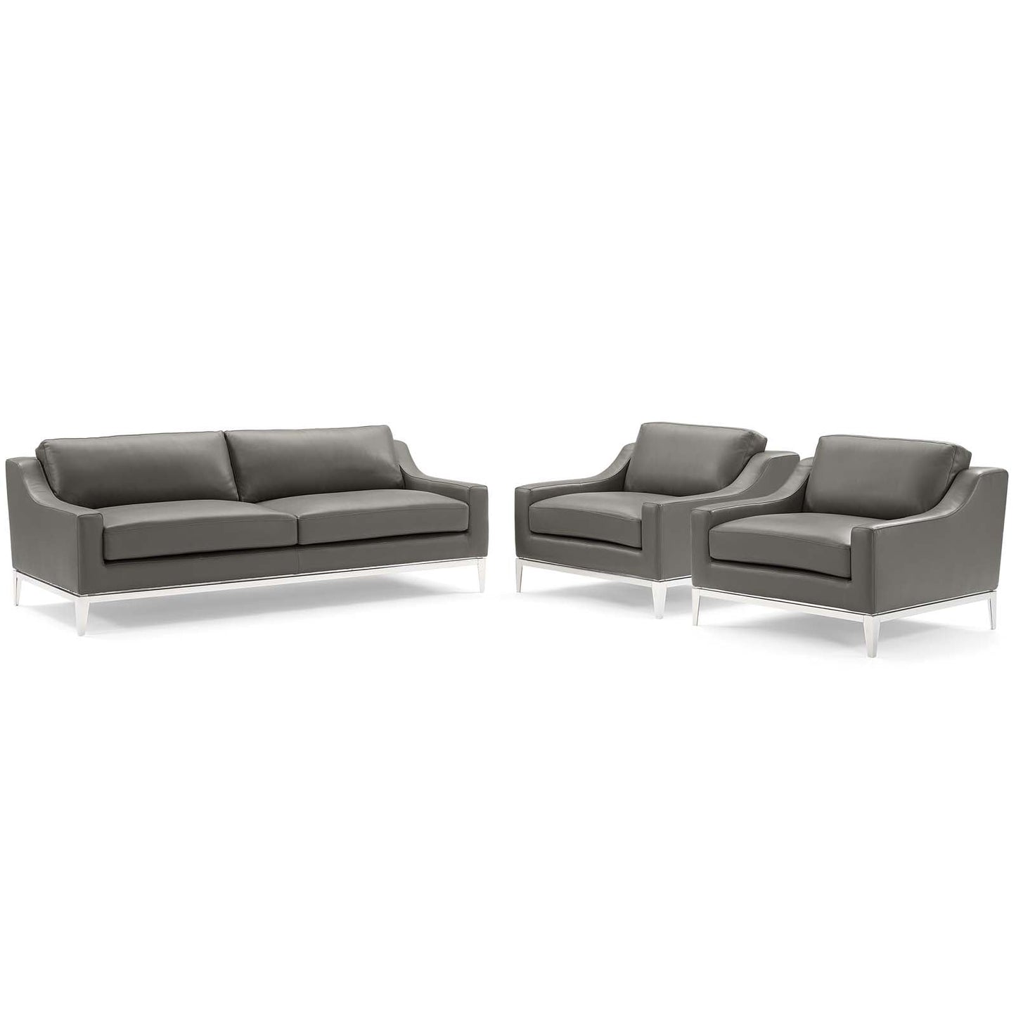 Modway Harness 3 Piece Stainless Steel Base Leather Set | Sofas | 