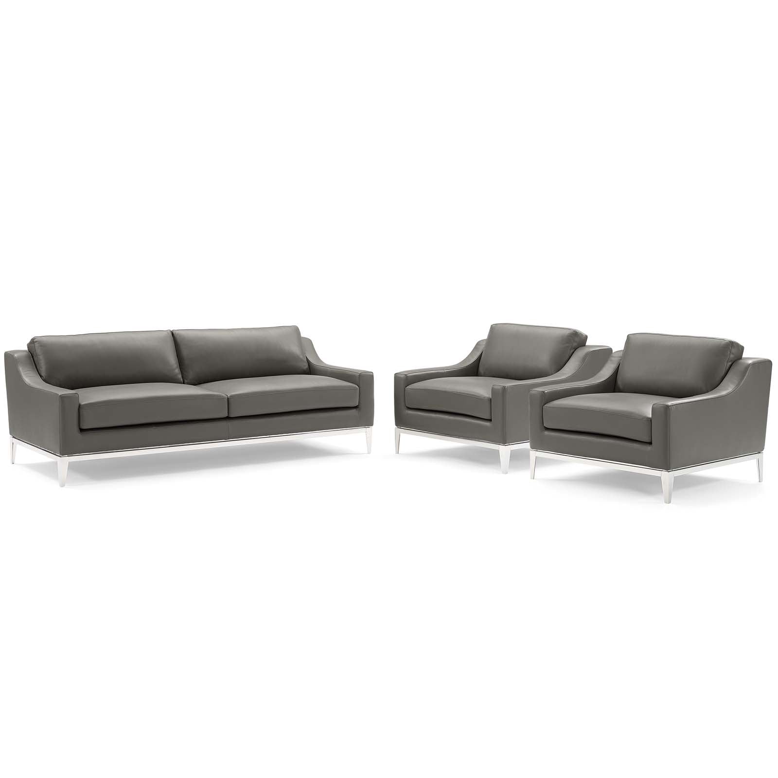 Modway Harness 3 Piece Stainless Steel Base Leather Set | Sofas | 