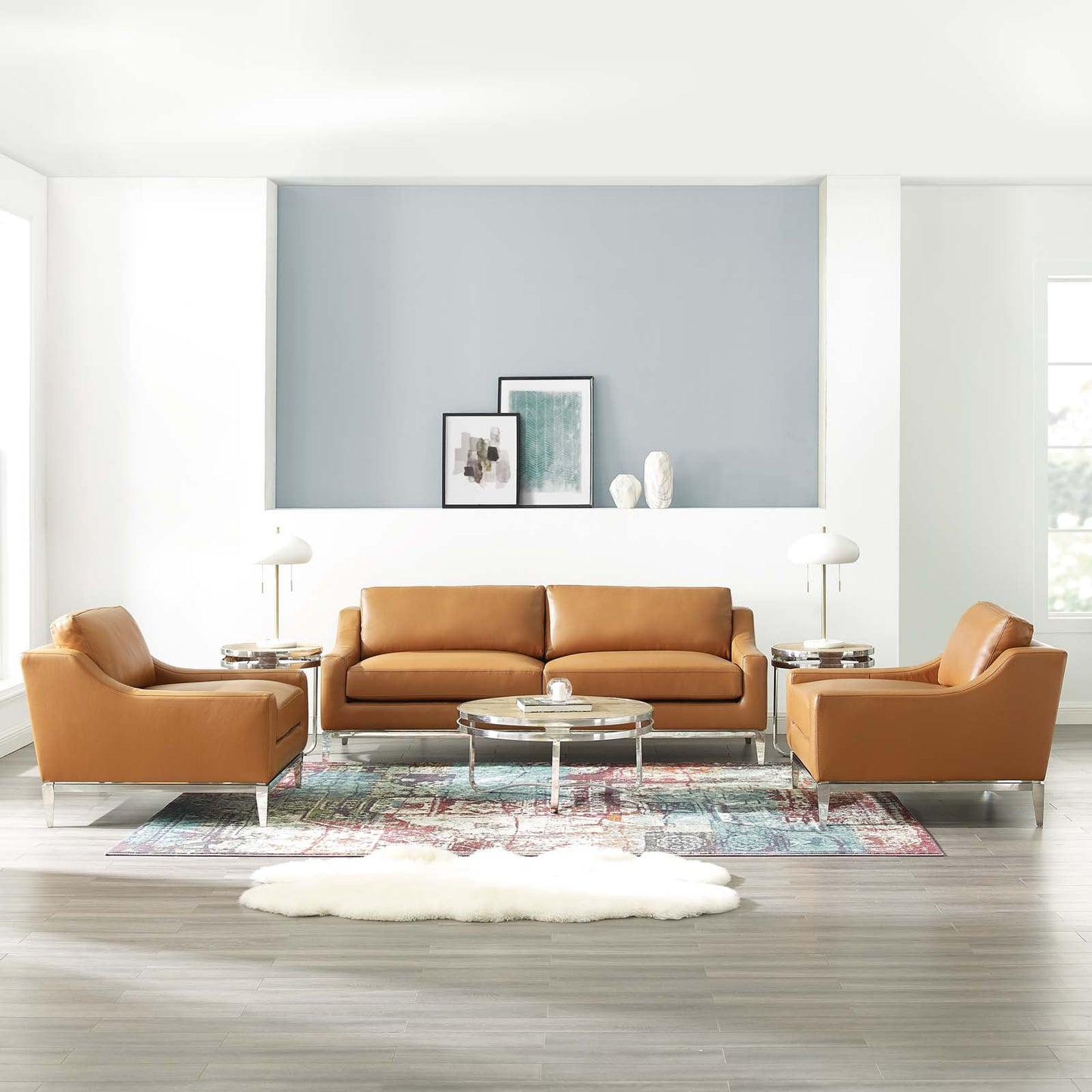 Modway Harness 3 Piece Stainless Steel Base Leather Set | Sofas | 