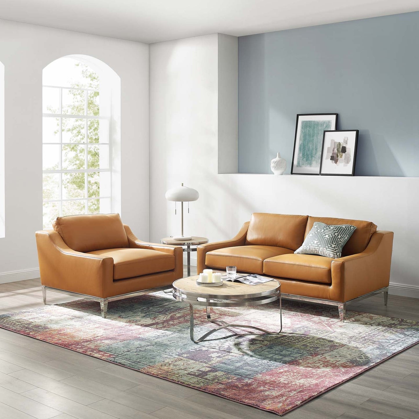 Modway Harness Stainless Steel Base Leather Loveseat & Armchair Set | Loveseats | 