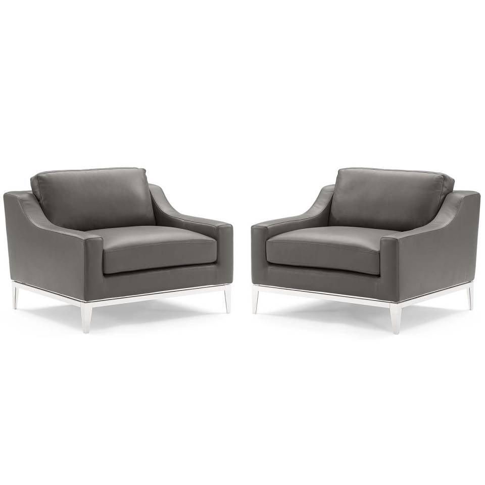 Modway Harness Stainless Steel Base Leather Armchair Set of 2 | Armchairs | 
