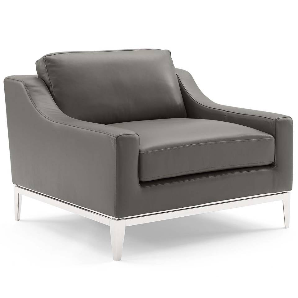 Modway Harness Stainless Steel Base Leather Armchair Set of 2 | Armchairs | 
