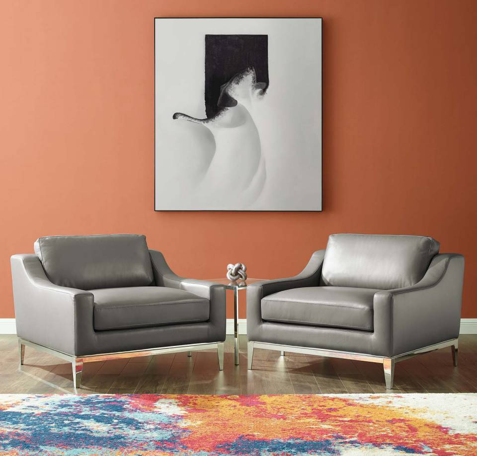 Modway Harness Stainless Steel Base Leather Armchair Set of 2 | Armchairs