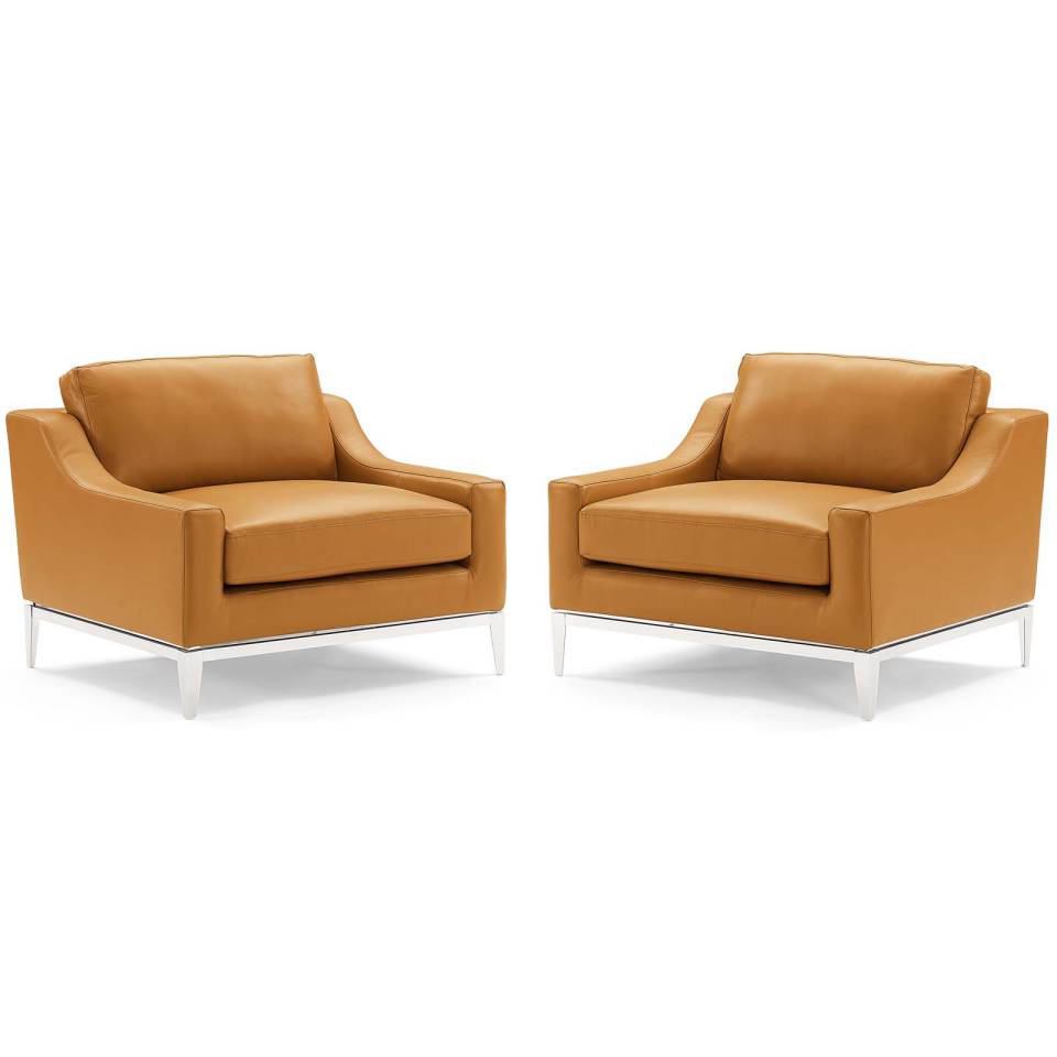 Modway Harness Stainless Steel Base Leather Armchair Set of 2 | Armchairs | 