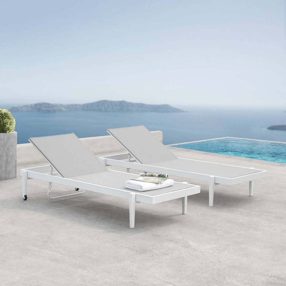 Modway Charleston Outdoor Patio Aluminum Chaise Lounge Chair Set of 2 | Lounge Chairs