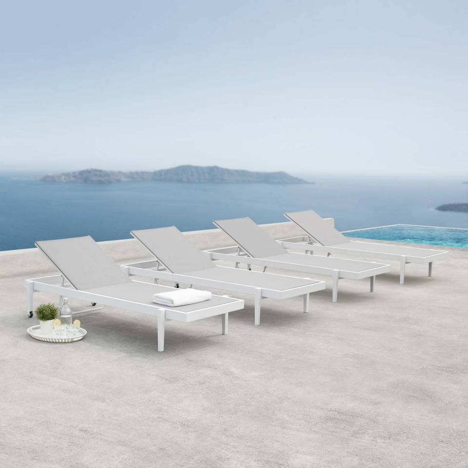 Modway Charleston Outdoor Patio Aluminum Chaise Lounge Chair Set of 4 | 