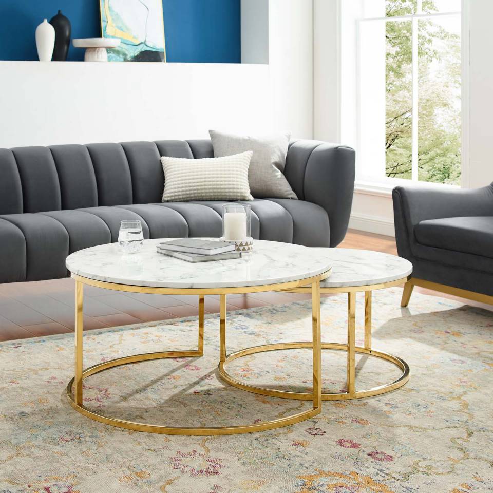 Modway Ravenna Artificial Marble Nesting Coffee Table | Coffee Tables | Modishstore