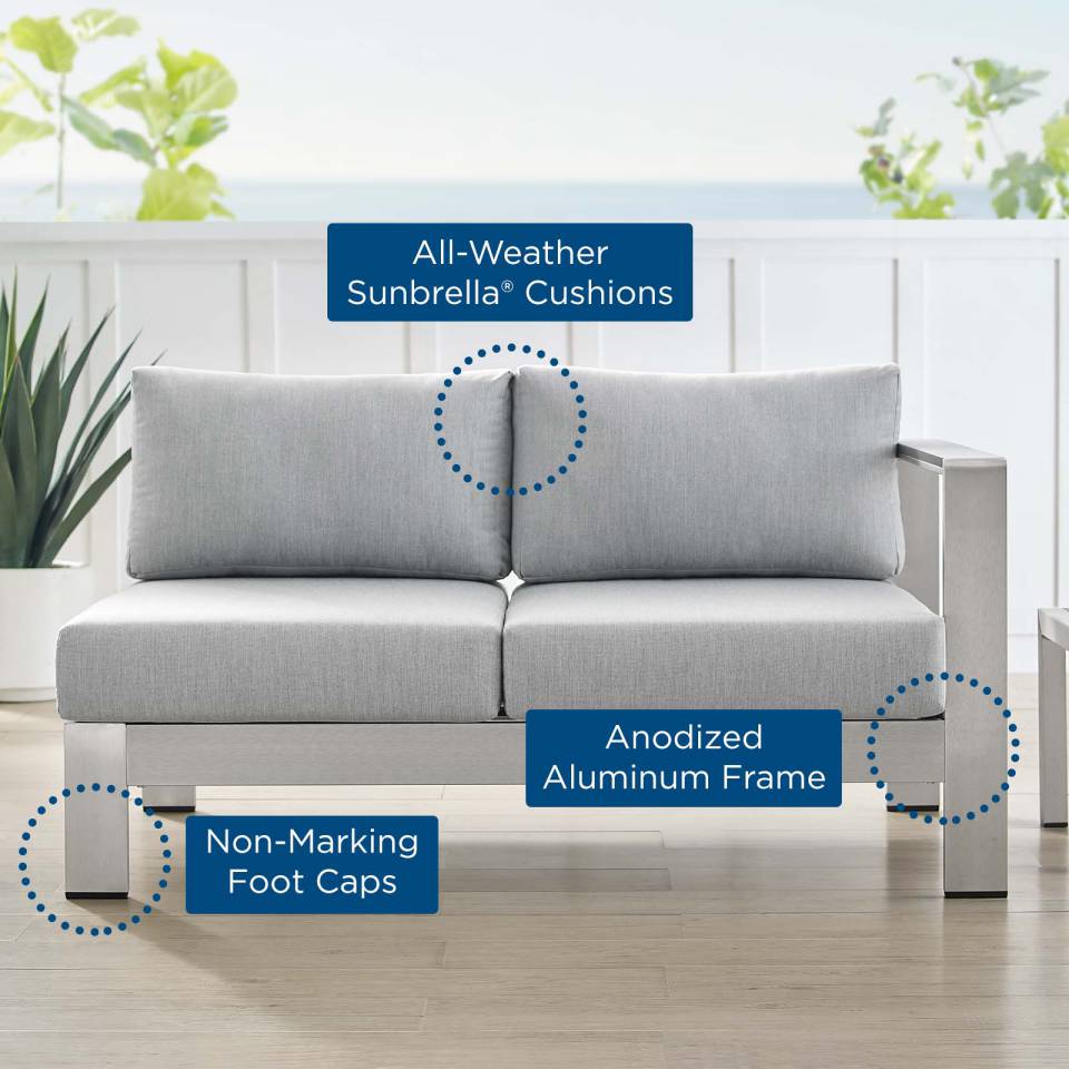 Modway Shore Sunbrella® Fabric Aluminum Outdoor Patio Right-Arm Loveseat | Outdoor Sofas, Loveseats & Sectionals | Modishstore-4