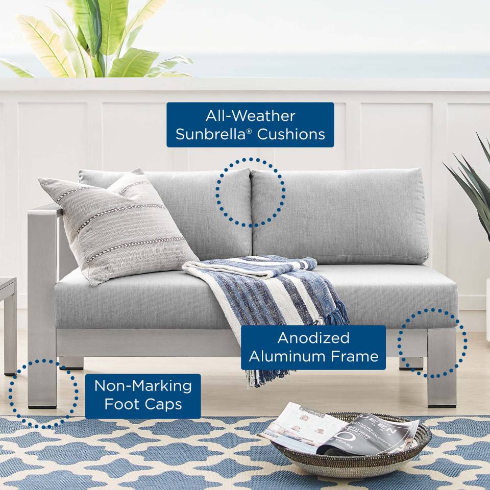 Modway Shore Sunbrella® Fabric Aluminum Outdoor Patio Left-Arm Loveseat | Outdoor Sofas, Loveseats & Sectionals | Modishstore-5