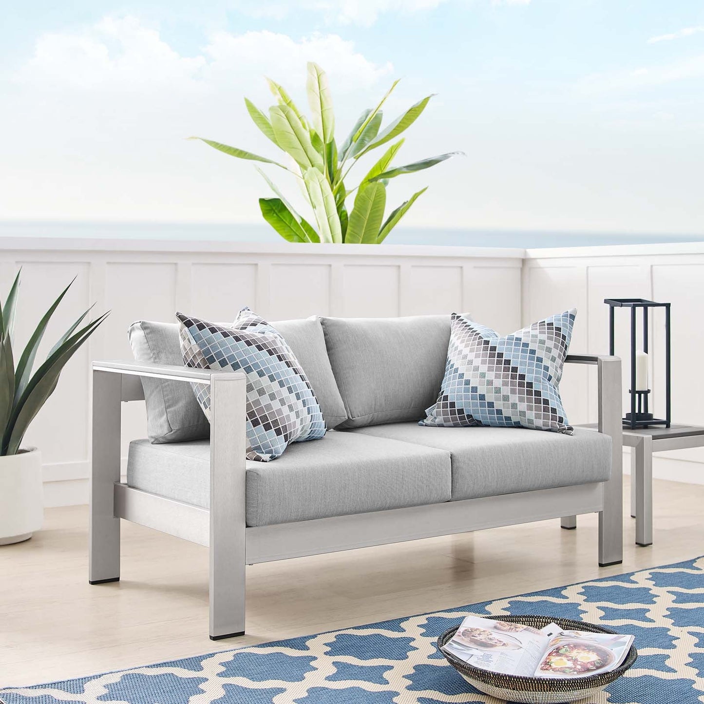 Modway Shore Sunbrella® Fabric Aluminum Outdoor Patio Loveseat | Outdoor Sofas, Loveseats & Sectionals | Modishstore