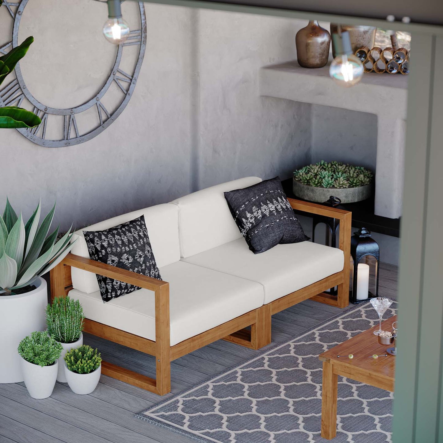 Modway Upland Outdoor Patio Teak Wood 2-Piece Sectional Sofa Loveseat | Outdoor Sofas, Loveseats & Sectionals | Modishstore