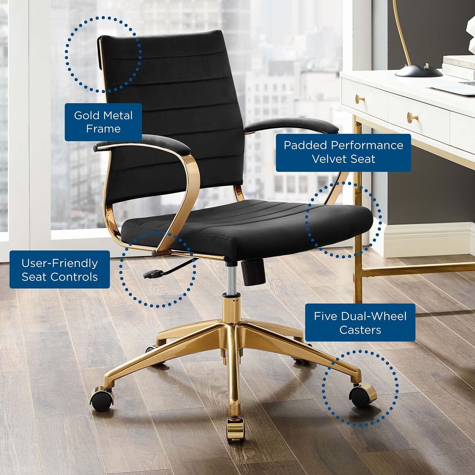 Modway Jive Mid Back Performance Velvet Office Chair |  | Modishstore-2