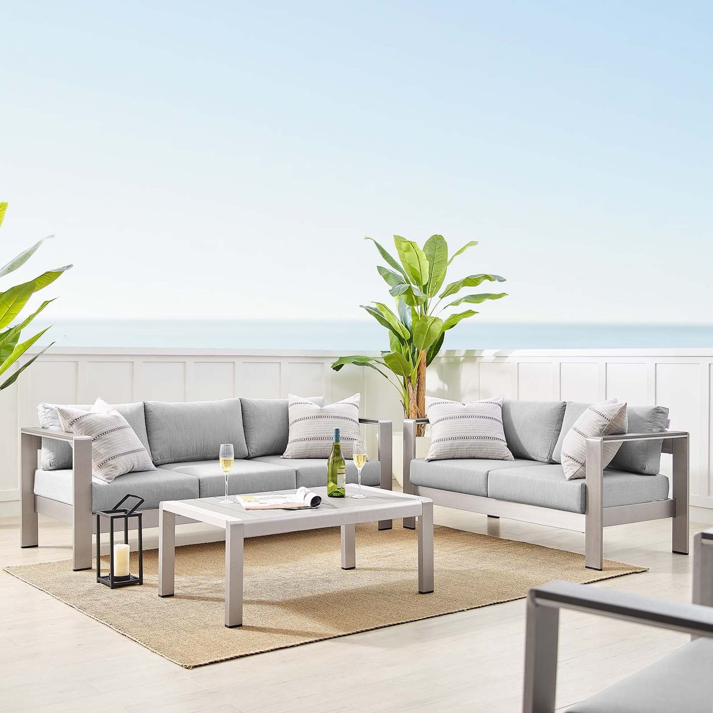 Modway Shore Sunbrella® Fabric Outdoor Patio Aluminum 3 Piece Set | Outdoor Sofas, Loveseats & Sectionals | Modishstore