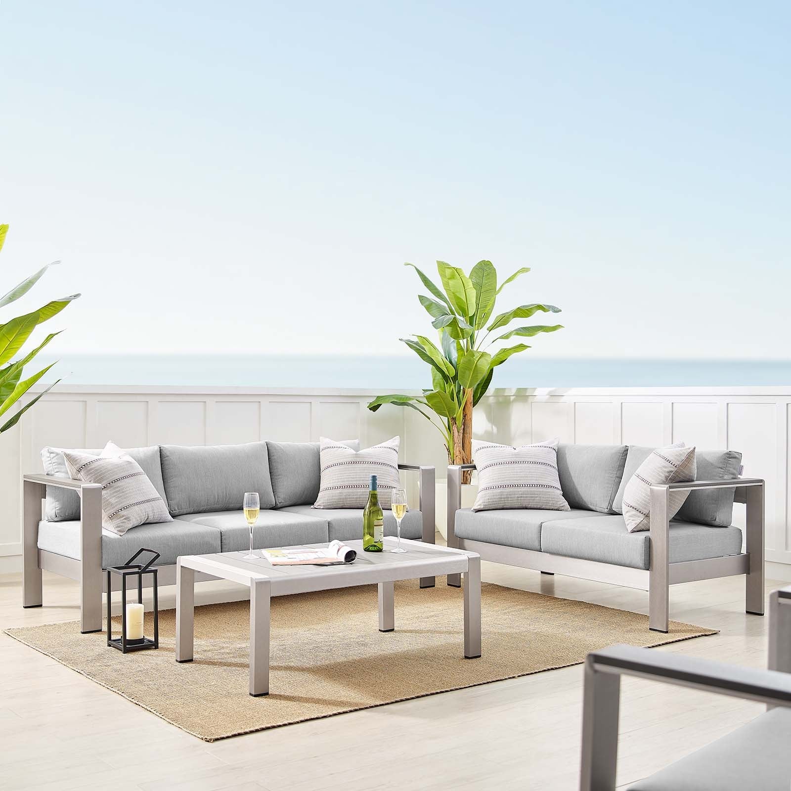 Modway Shore Sunbrella® Fabric Outdoor Patio Aluminum 3 Piece Set | Outdoor Sofas, Loveseats & Sectionals | Modishstore