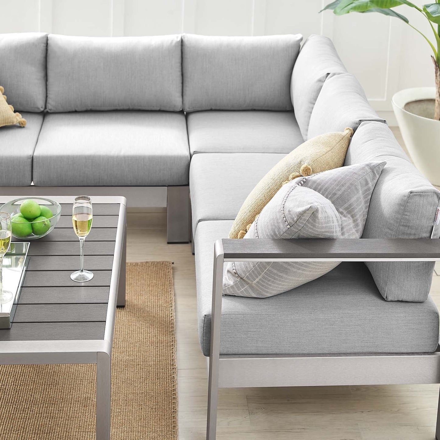 Modway Shore Sunbrella® Fabric Outdoor Patio Aluminum 5 Piece Sectional Sofa Set | Outdoor Sofas, Loveseats & Sectionals | Modishstore